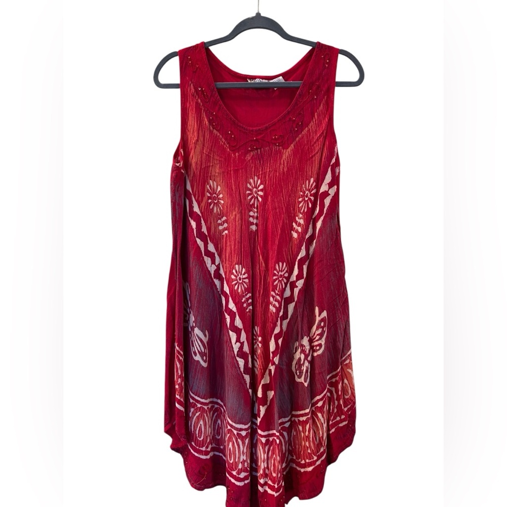 Just Cruising Women’s Sleeveless Tank Dress Free Size 100% Rayon Red Graphic